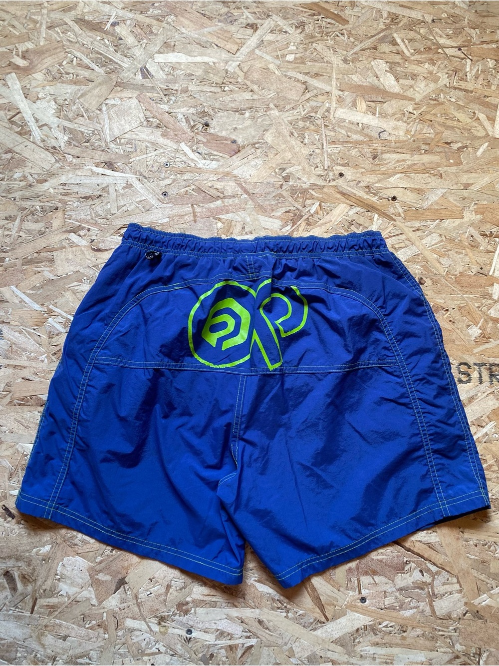 Blue Y2K OP Swim Shorts with Neon Green Logo